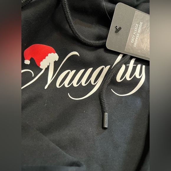 Fabletics, cozy fleece cropped, holiday naughty hoodie, large new with tags - Picture 3 of 5